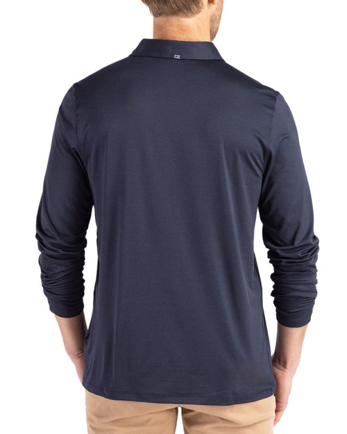 Men's New York Yankees Cutter & Buck Navy Blue Coastline Double Peached Long Sleeve Polo