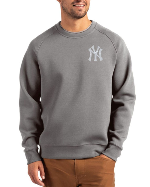 Men's New York Yankees Cutter & Buck Elemental Grey Roam Buttery-Soft Knit Crew Neck Pullover