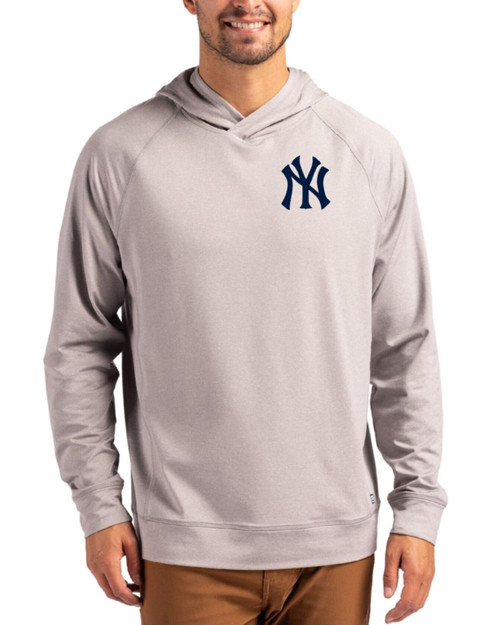 Men's New York Yankees Cutter & Buck Polished Heather Adapt Soft Knit Stretch Heathered Hooded Pullover
