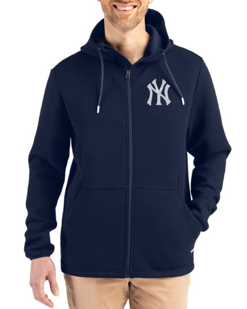 Men's New York Yankees Cutter & Buck Navy Blue Roam Buttery-Soft Knit Full Zip Hooded Jacket