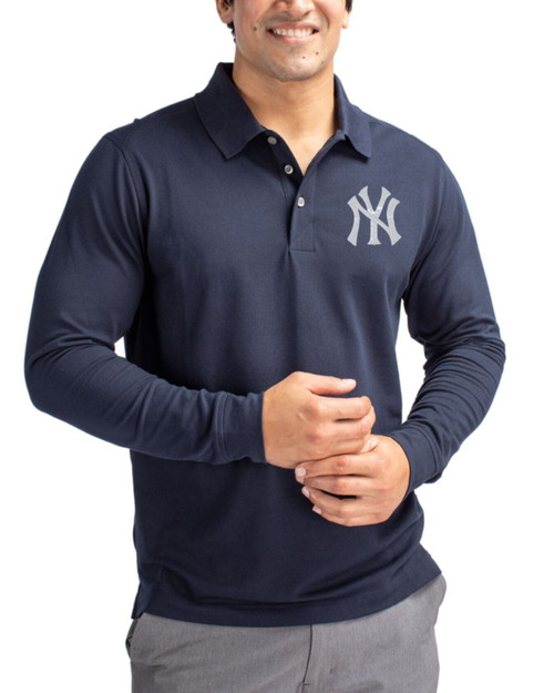 Men's New York Yankees Cutter & Buck Liberty Navy Advantage Epic Confidence Tri-Blend Pique Long Sleeve Polo
