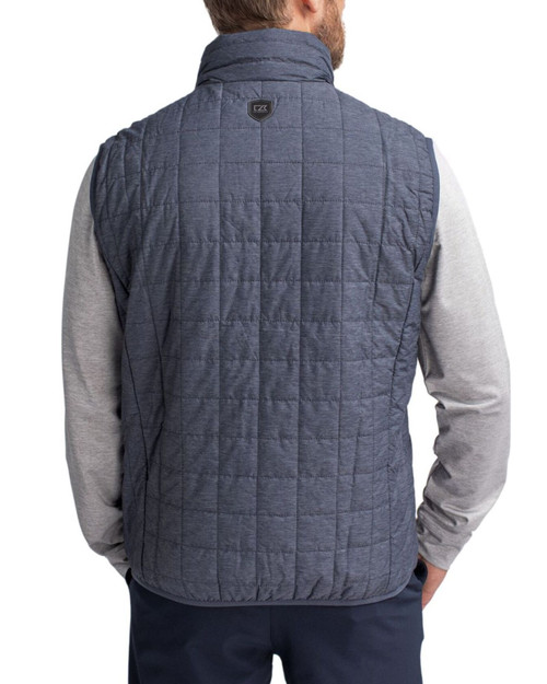 Men's New York Yankees Cutter & Buck Anthracite Melange Rainier Insulated Puffer Full Zip Vest