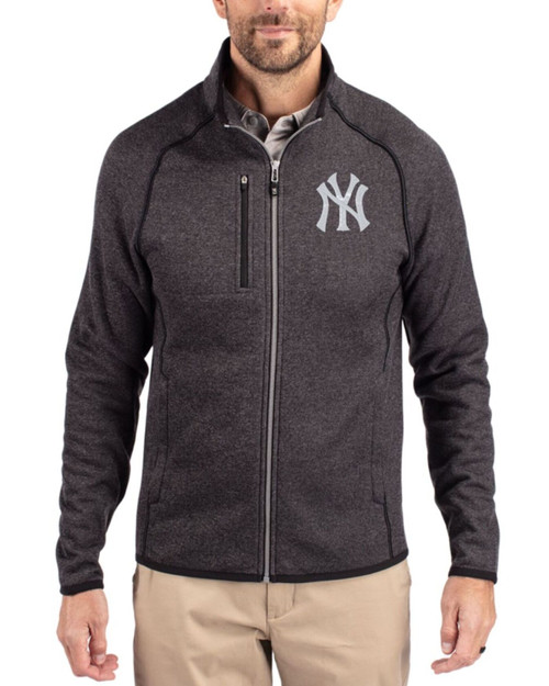 Men's New York Yankees Cutter & Buck Charcoal Heather Mainsail Sweater-Knit Full Zip Jacket