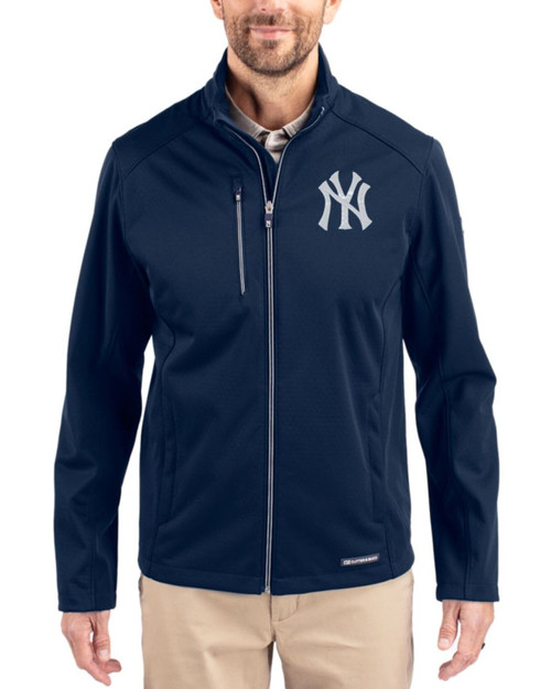 Men's New York Yankees Cutter & Buck Navy Blue Evoke Epic Versatility Softshell Full Zip Jacket