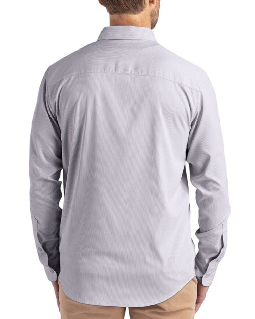 Men's New York Yankees Cutter & Buck Elemental Grey/White Skyline Pinstripe Long Sleeve Button Down Dress Shirt