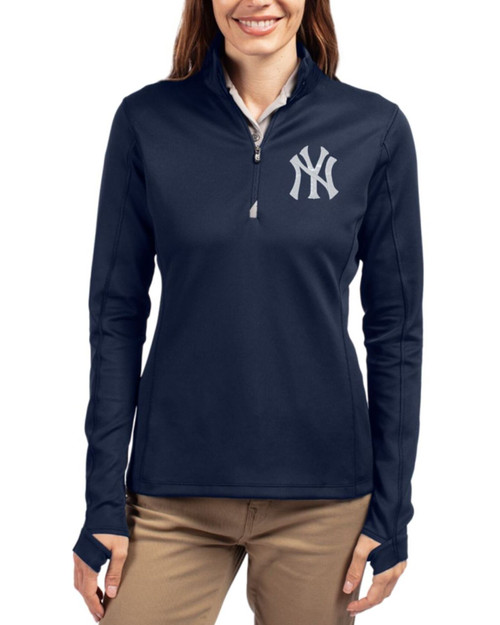 Women's New York Yankees Cutter & Buck Liberty Navy Traverse Stretch Quarter Zip