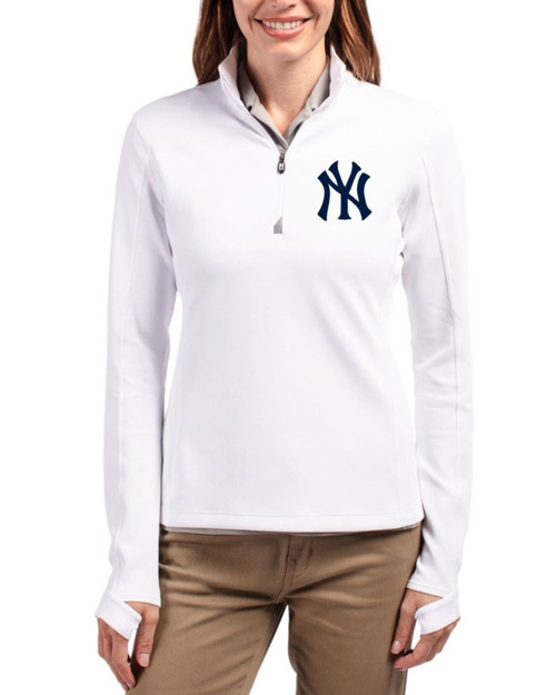 Women's New York Yankees Cutter & Buck White Traverse Stretch Quarter Zip