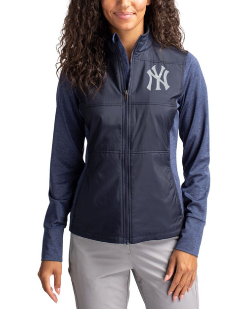 Women's New York Yankees Cutter & Buck Liberty Navy Stealth Hybrid Quilted Windbreaker Jacket