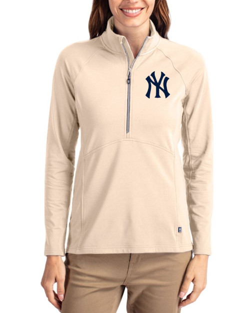 Women's New York Yankees Cutter & Buck Wheat Adapt Soft Knit Stretch Half Zip Pullover