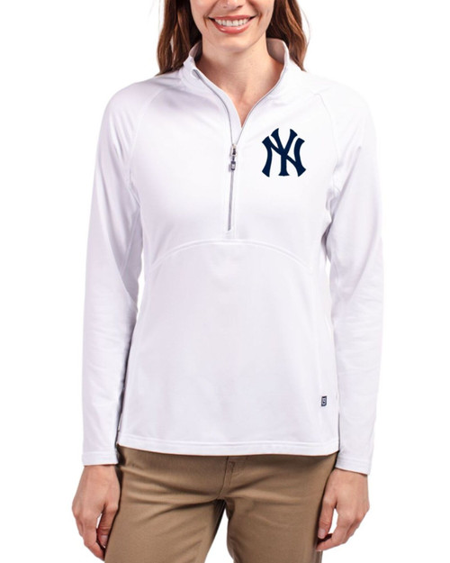 Women's New York Yankees Cutter & Buck White Adapt Soft Knit Stretch Half Zip Pullover