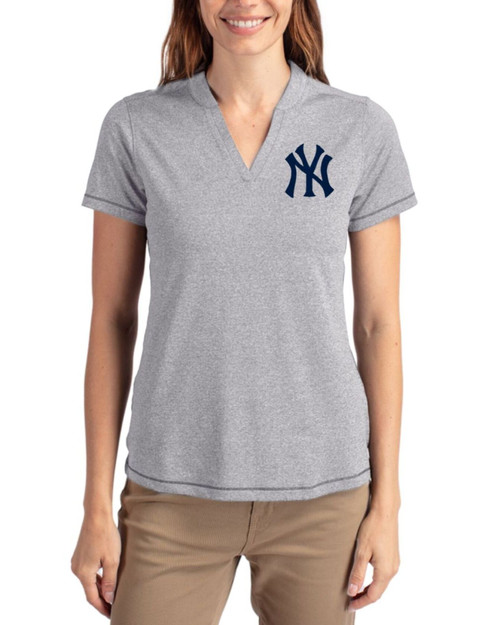 Women's New York Yankees Cutter & Buck Polished Heather Forge Four-Way Stretch Heathered Blade Top