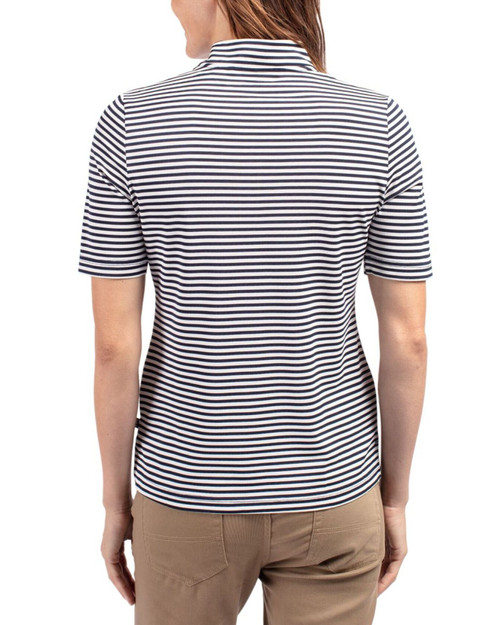 Women's New York Yankees Cutter & Buck Navy Blue Virtue Stripe Featherlight Pique Half Zip