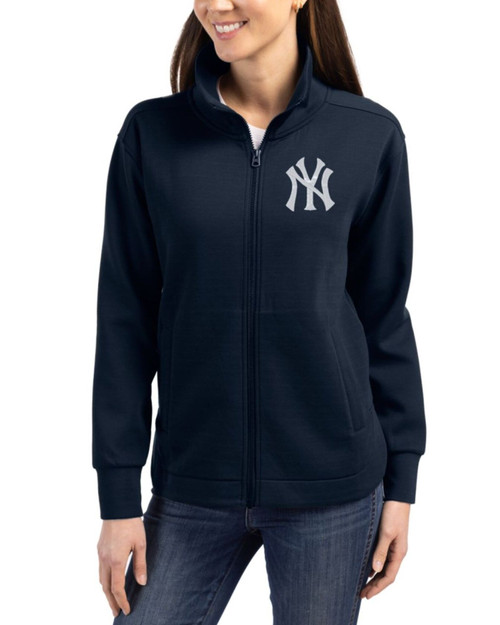 Women's New York Yankees Cutter & Buck Navy Blue Roam Buttery-Soft Knit Full Zip Jacket