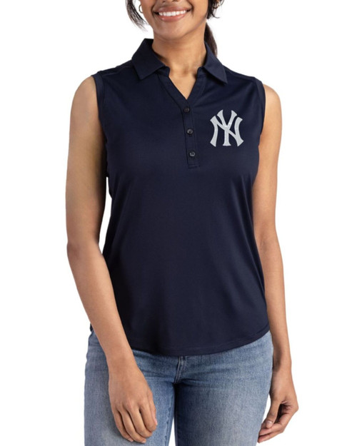 Women's New York Yankees Cutter & Buck Navy Blue Forge Four-Way Stretch Sleeveless Polo