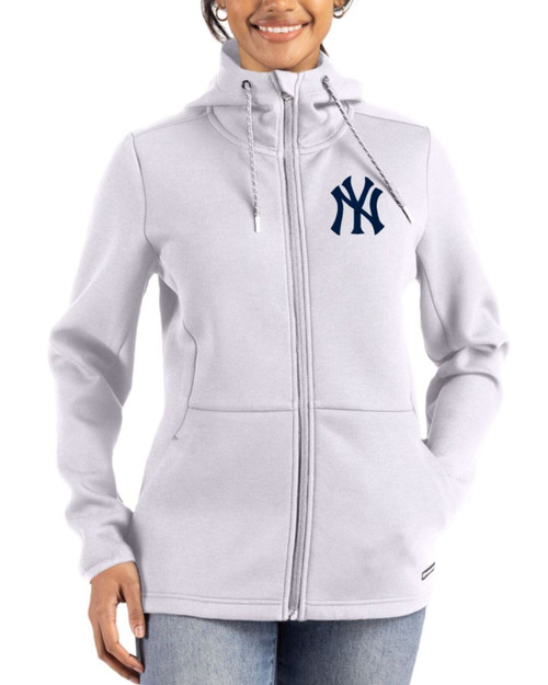 Women's New York Yankees Cutter & Buck Solitare Roam Buttery-Soft Knit Full Zip Hooded Jacket
