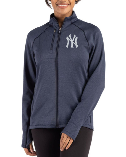 Women's New York Yankees Cutter & Buck Navy Blue Heather Peshastin Epic Versatility Fleece Full Zip Jacket