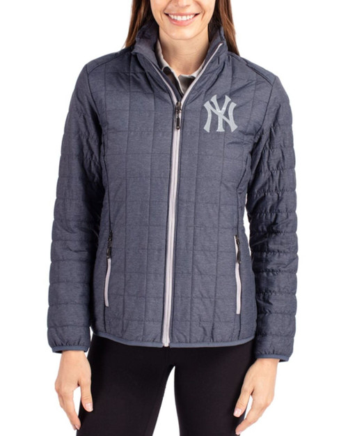 Women's New York Yankees Cutter & Buck Anthracite Melange Rainier Insulated Puffer Full Zip Jacket