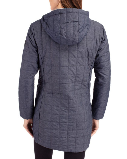 Women's New York Yankees Cutter & Buck Anthracite Melange Rainier Insulated Puffer Full Zip Hooded Long Coat