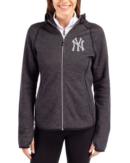 Women's New York Yankees Cutter & Buck Charcoal Heather Mainsail Sweater-Knit Full Zip Hooded Jacket