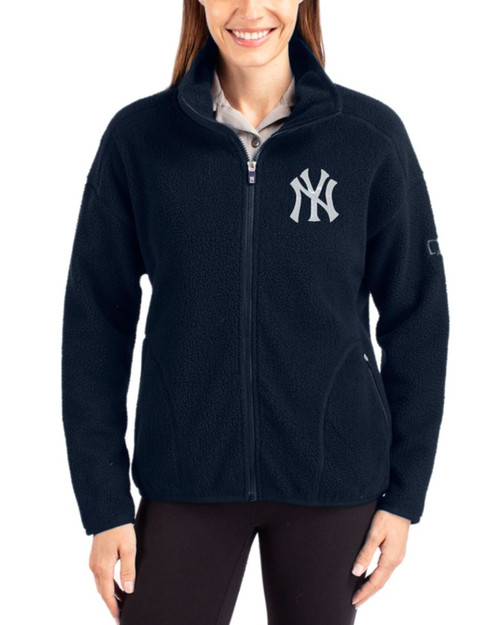 Women's New York Yankees Cutter & Buck Navy Blue Cascade Epic Comfort Sherpa Fleece Full Zip Jacket