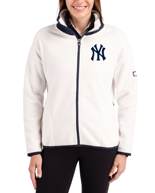 Women's New York Yankees Cutter & Buck Shell/Navy Blue Cascade Epic Comfort Sherpa Fleece Full Zip Jacket