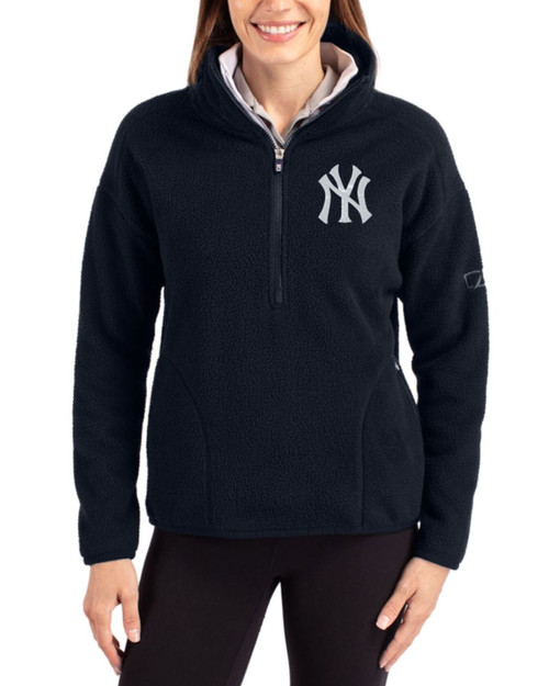 Women's New York Yankees Cutter & Buck Navy Blue Cascade Epic Comfort Sherpa Fleece Pullover Jacket