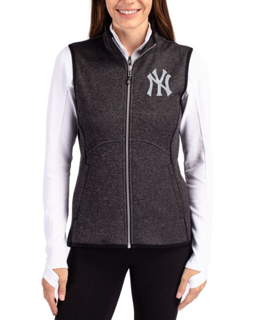 Women's New York Yankees Cutter & Buck Charcoal Heather Mainsail Sweater-Knit Full Zip Vest