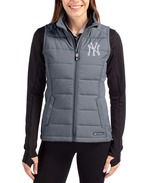 Women's New York Yankees Cutter & Buck Elemental Grey Evoke Epic Versatility Hybrid Softshell Full Zip Vest