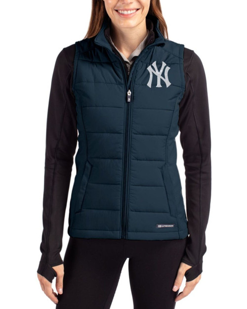 Women's New York Yankees Cutter & Buck Navy Blue Evoke Epic Versatility Hybrid Softshell Full Zip Vest