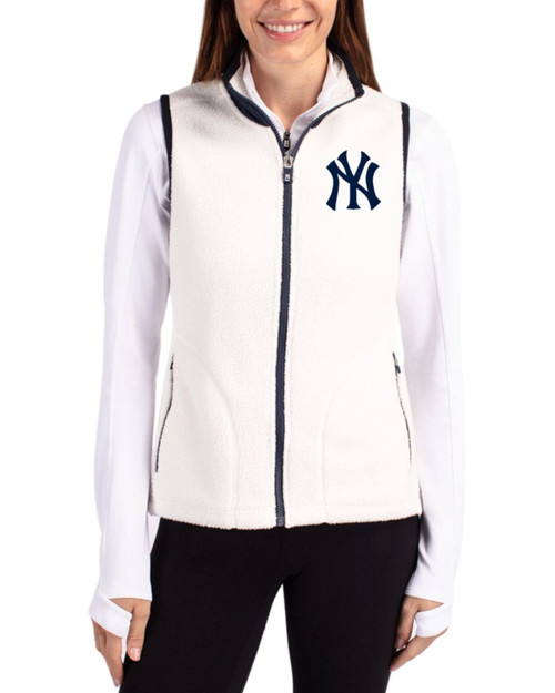 Women's New York Yankees Cutter & Buck Shell/Navy Blue Cascade Epic Comfort Sherpa Fleece Full Zip Vest