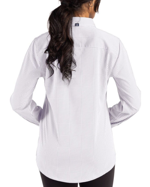 Women's New York Yankees Cutter & Buck Concrete/White Skyline Gingham Long Sleeve Spread Collar Dress Shirt