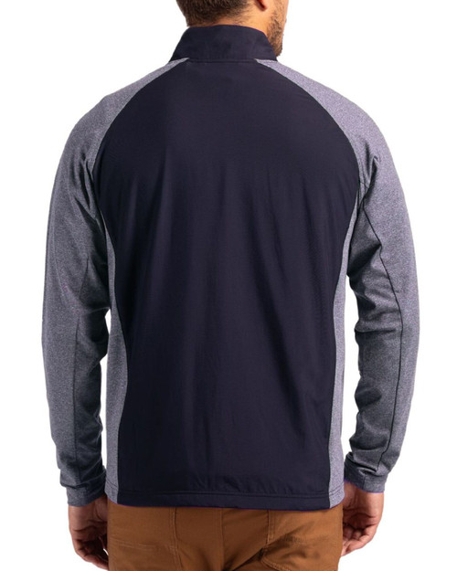 Men's New York Yankees Cutter & Buck Navy Blue Heather/Navy Blue Adapt Soft Knit Stretch Big & Tall Hybrid Full Zip Jacket
