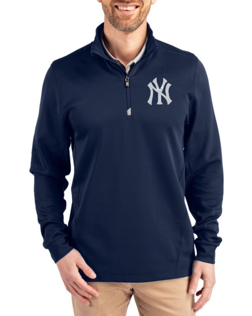 Men's New York Yankees Cutter & Buck Liberty Navy Traverse Stretch Big & Tall Quarter Zip