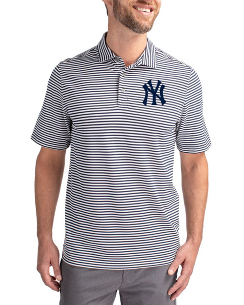 Men's New York Yankees Cutter & Buck Navy Blue Virtue Stripe Featherlight Pique Big & Tall Polo