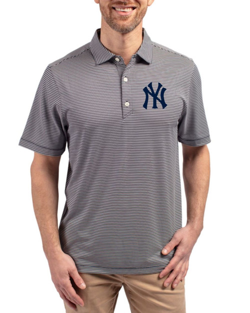 Men's New York Yankees Cutter & Buck Navy Blue/White Forge Double Stripe Four-Way Stretch Big & Tall Polo