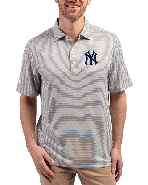 Men's New York Yankees Cutter & Buck Polished/White Forge Double Stripe Four-Way Stretch Big & Tall Polo