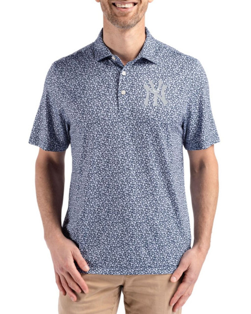 Men's New York Yankees Cutter & Buck Navy Blue Pike Flora Print Big & Tall Polo