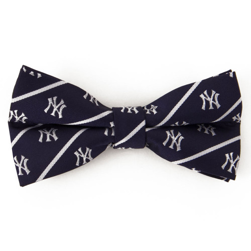 New York Yankees Team Logo Baseball Tie MLB White & Grey Stripe Blue  Silk