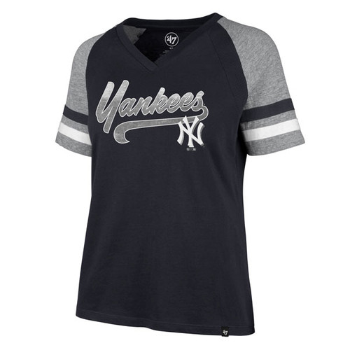 New York Yankees Fanatics Branded Women's Iconic League Diva Raglan V-Neck T-Shirt - Navy/Gray