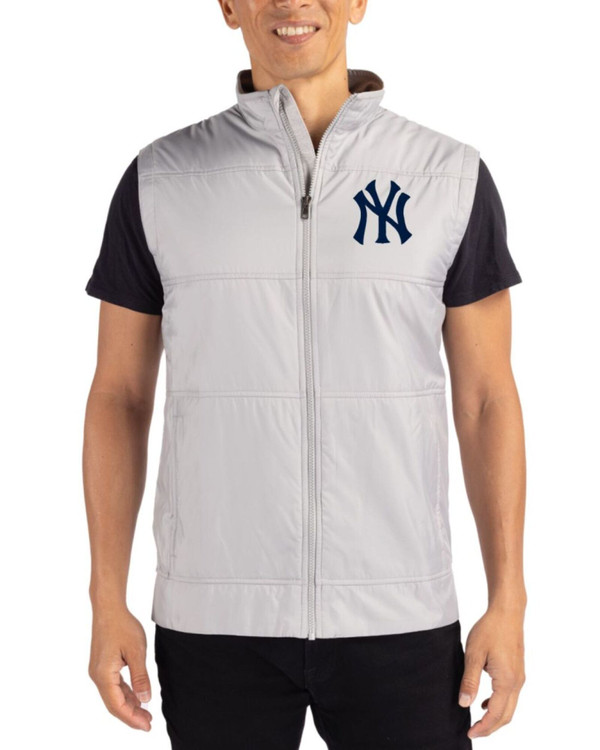 Men's New York Yankees Cutter & Buck Polished Stealth Hybrid Quilted Windbreaker Vest