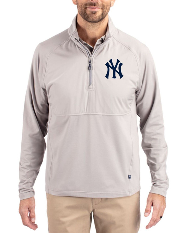 Men's New York Yankees Cutter & Buck Polished Adapt Soft Knit Stretch Hybrid Quarter Zip Pullover