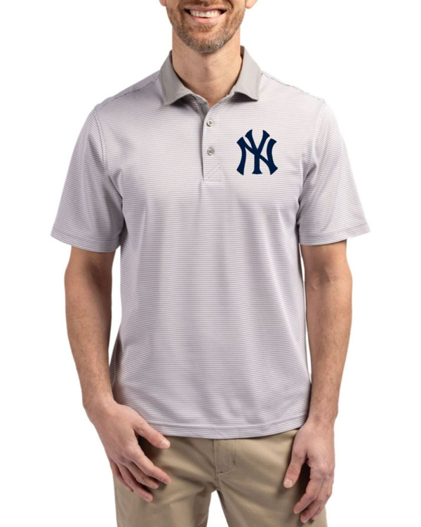 Men's New York Yankees Cutter & Buck Polished/White Virtue Micro Stripe Featherlight Pique Polo