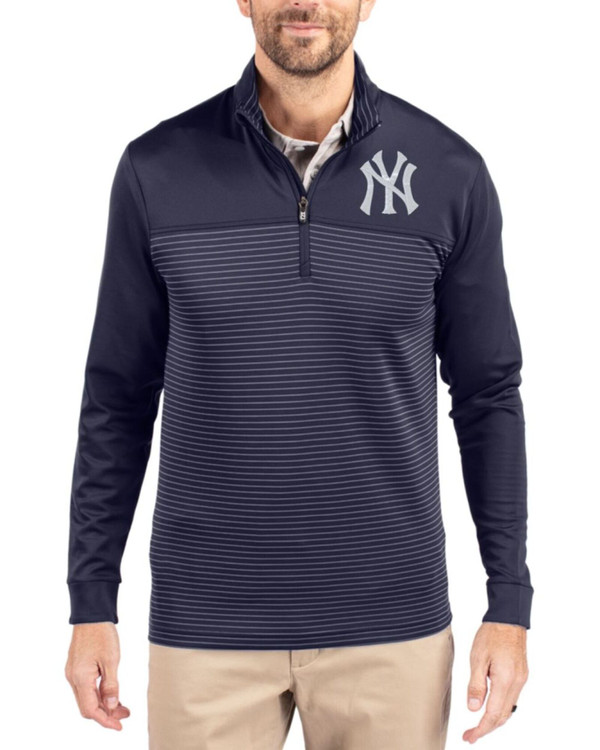 Men's New York Yankees Cutter & Buck Liberty Navy Traverse Stretch Stripe Quarter Zip