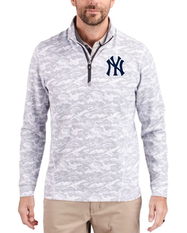 Men's New York Yankees Cutter & Buck Charcoal Traverse Stretch Camo Print Quarter Zip