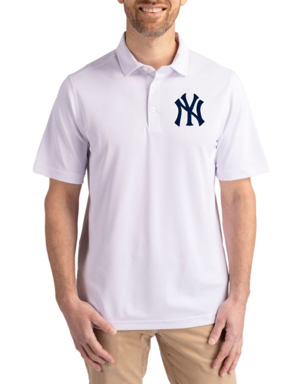 Men's New York Yankees Cutter & Buck White Virtue Featherlight Pique Polo