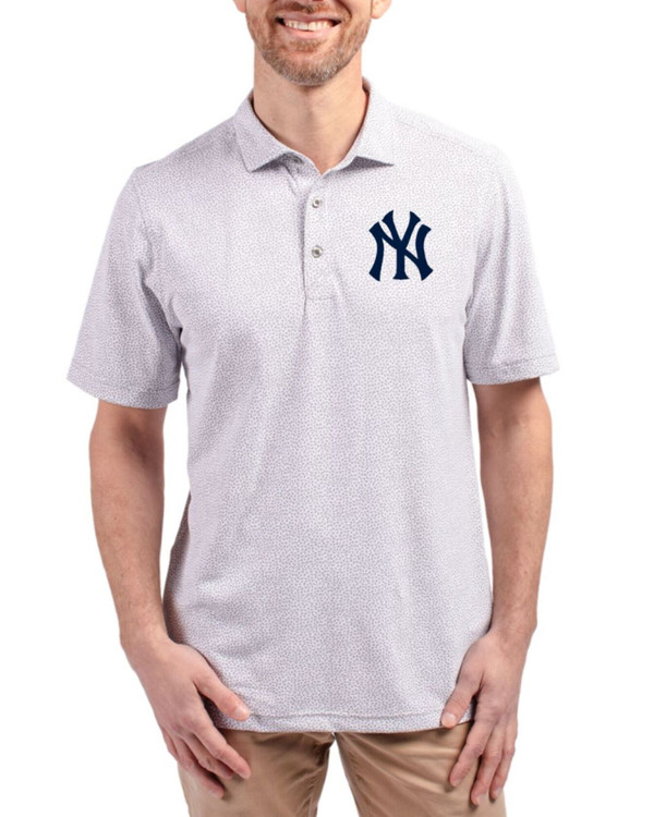 Men's New York Yankees Cutter & Buck Polished Virtue Botanical Print Featherlight Pique Polo