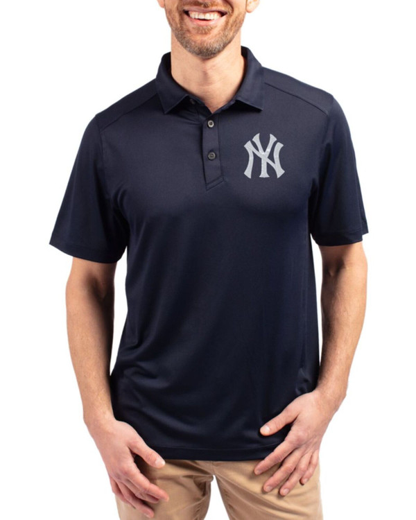 Men's New York Yankees Cutter & Buck Navy Blue Forge Four-Way Stretch Polo