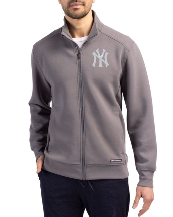 Men's New York Yankees Cutter & Buck Elemental Grey Roam Buttery-Soft Knit Full Zip Jacket