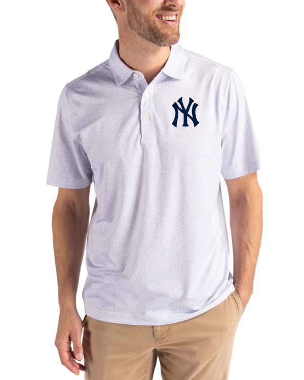 Men's New York Yankees Cutter & Buck White Pike Pebble Print Polo