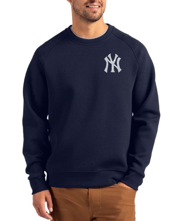 Men's New York Yankees Cutter & Buck Navy Blue Roam Buttery-Soft Knit Crew Neck Pullover